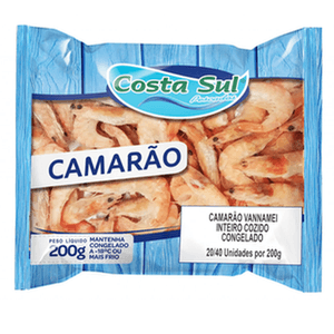 Camarão Costa Sul Cozido Inteiro 20/40 Congelado 200g