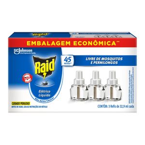 Repelente Líquido Elétrico Raid 45 Noites Refil 32.9ml com 3 EmbalagemEconômica
