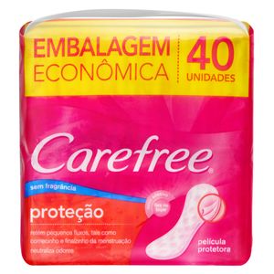 Protetor Diário Carefree sem  Abas sem  Perfume com 40 Unid Embalagem Econômica