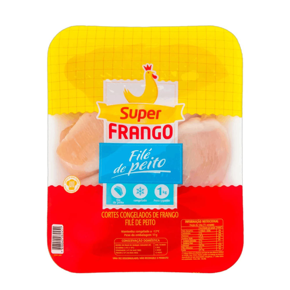 Filé de Peito de Frango Super Frango Congelado Bandeja 1Kg | GBarbosa