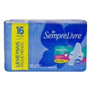Absorvente Sempre Livre Adapt Plus Cobertura Suave Leve + Pague - c/ 16 Unid