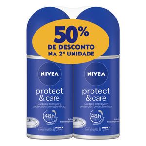 Desodorante Nivea Roll-On Protect & Care c/ 2 Unid de 50ml Grátis Desc 50% na 2a Unid