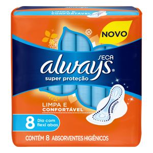 Absorvente Always Cobertura Seca com Abas Dia Super Proteção com 8 Unid