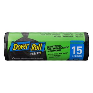 Saco p/ Lixo Dover Roll Resistente Preto 15 Litros c/ 40 Unid