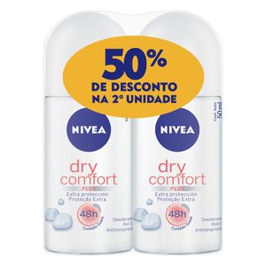 Desodorante Roll-On Nivea Dry Comfort Plus 2 Unidades 50ml Cada Grátis 50% de Desconto na 2ª Unidade