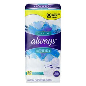 Protetor Diário Always sem  Abas sem  Perfume Respirável com 80 Grátis 20 Unid