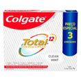 Creme Dental Colgate Total 12 Anticárie c/ Flúor Clean Mint 90g c/ 3 Unid