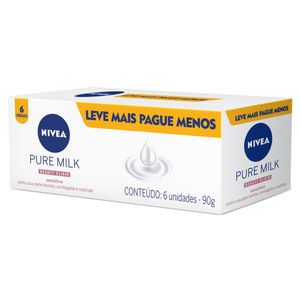 Sabonete em Barra Sensitive Nivea Pure Milk Beauty Elixir Caixa 90g c/ 6 Unid Leve + Pague -
