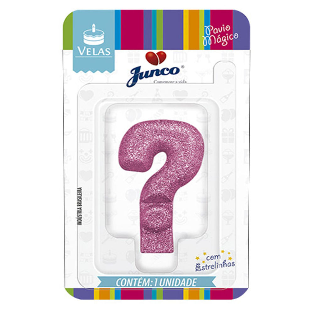 Encontraproduto.com.br - Vela de Aniversário Junco Pink c/ Gliter Interrogação