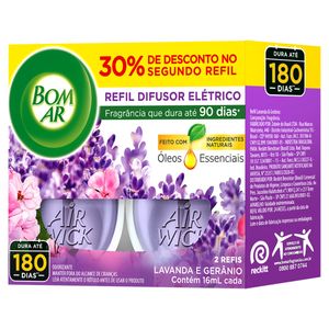 Difusor Elétrico Bom Ar Lavanda e Gerânio Refil Líquido 2x16ml