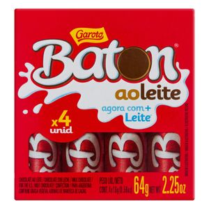 Chocolate Garoto Baton Ao Leite 64g c/ 4 Unid de 16g Cada