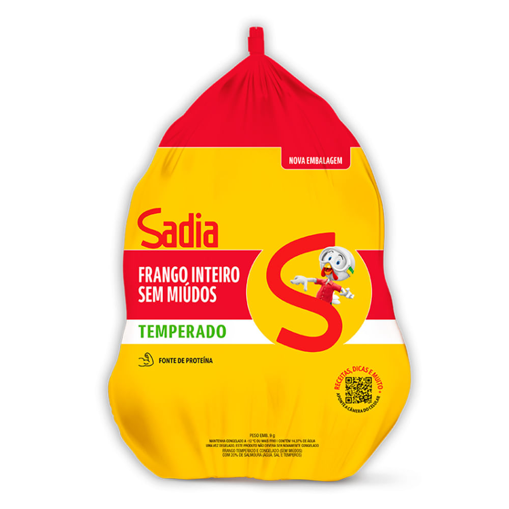 Frango Inteiro Sadia s/ Miúdos Temperado Congelado