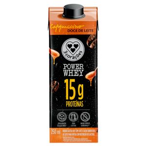 Bebida Láctea UHT 3 Corações Power Whey Zero Lactose 15g ProteínaCappuccino Doce de Leite Caixa 250ml