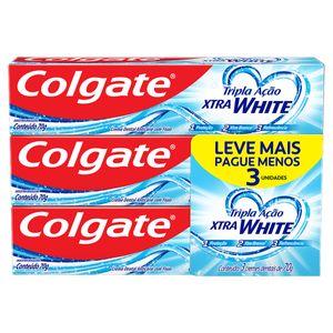 Pack Creme Dental Colgate Tripla Ação Xtra White 70g com 3 Unid Leve + Pague -