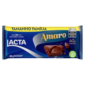 Chocolate em Barra Lacta Amaro Meio Amargo 40% Cacau 145g Tamanho Família