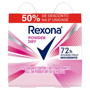 Desodorante Rexona Roll-On Powder Dry 50ml com 2 Grátis 50% de Desconto na 2ª Unid