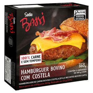 Hambúrguer Bovino Sadia Bassi Costela Caixa 360g c/ 2 Unid