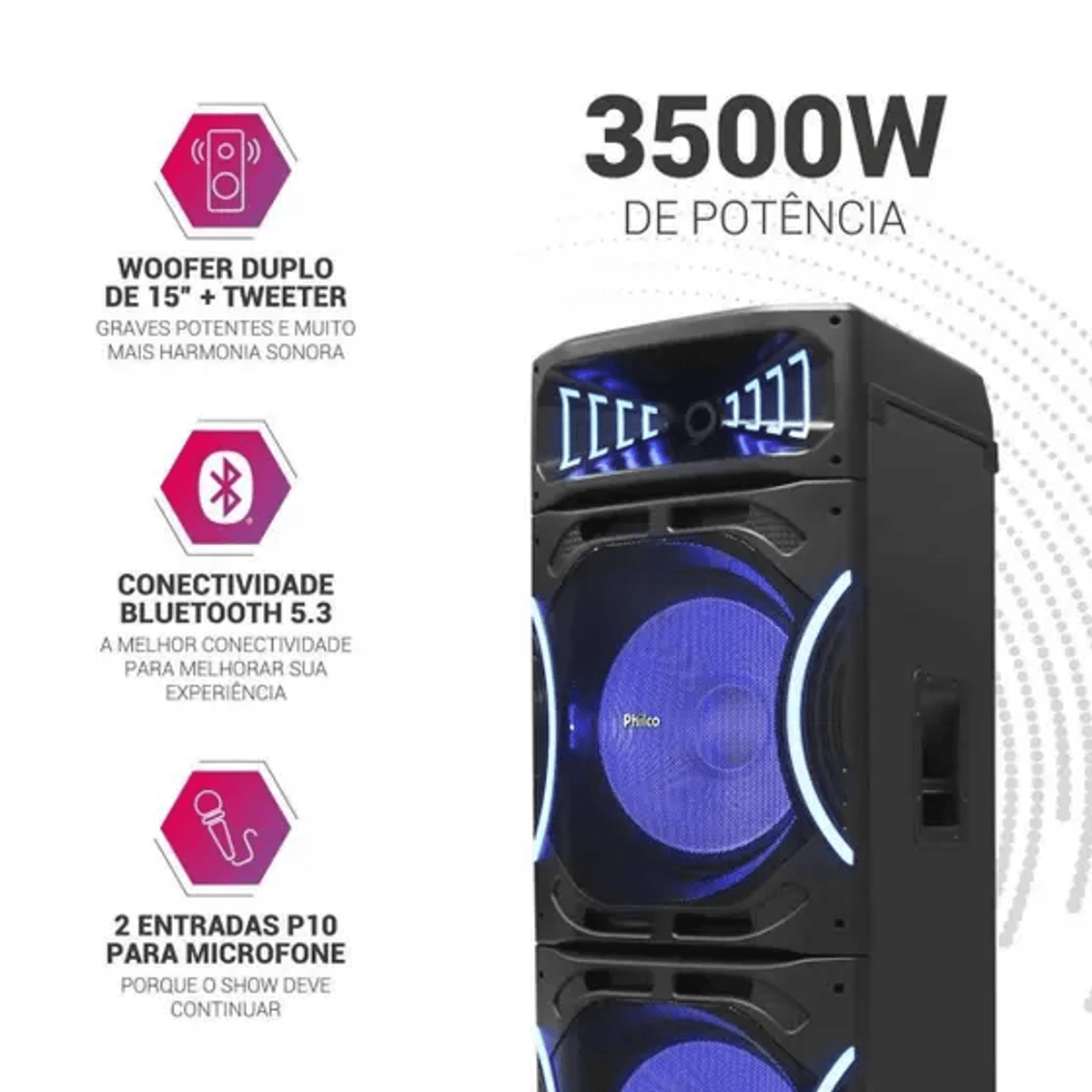 Caixa de Som Amplificada Philco PCX35000 3500W Preta | GBarbosa