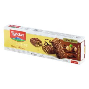Biscoito Wafer Loacker Patisserie Recheio Creme de Avelã e Avelãs Picadas Cobertura Chocolate ao Leite 100g