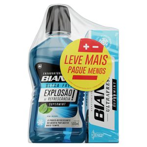 Kit Enxaguante Bucal Bianco Ultrafresh sem Álcool 500ml + Creme Dental70g Supermint Leve + Pague -