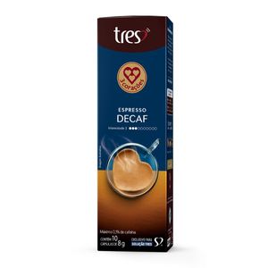 Café em Cápsula 3 Corações Expresso Descaféinado Torrado e Moído Caixa 80g c/ 10 Unid