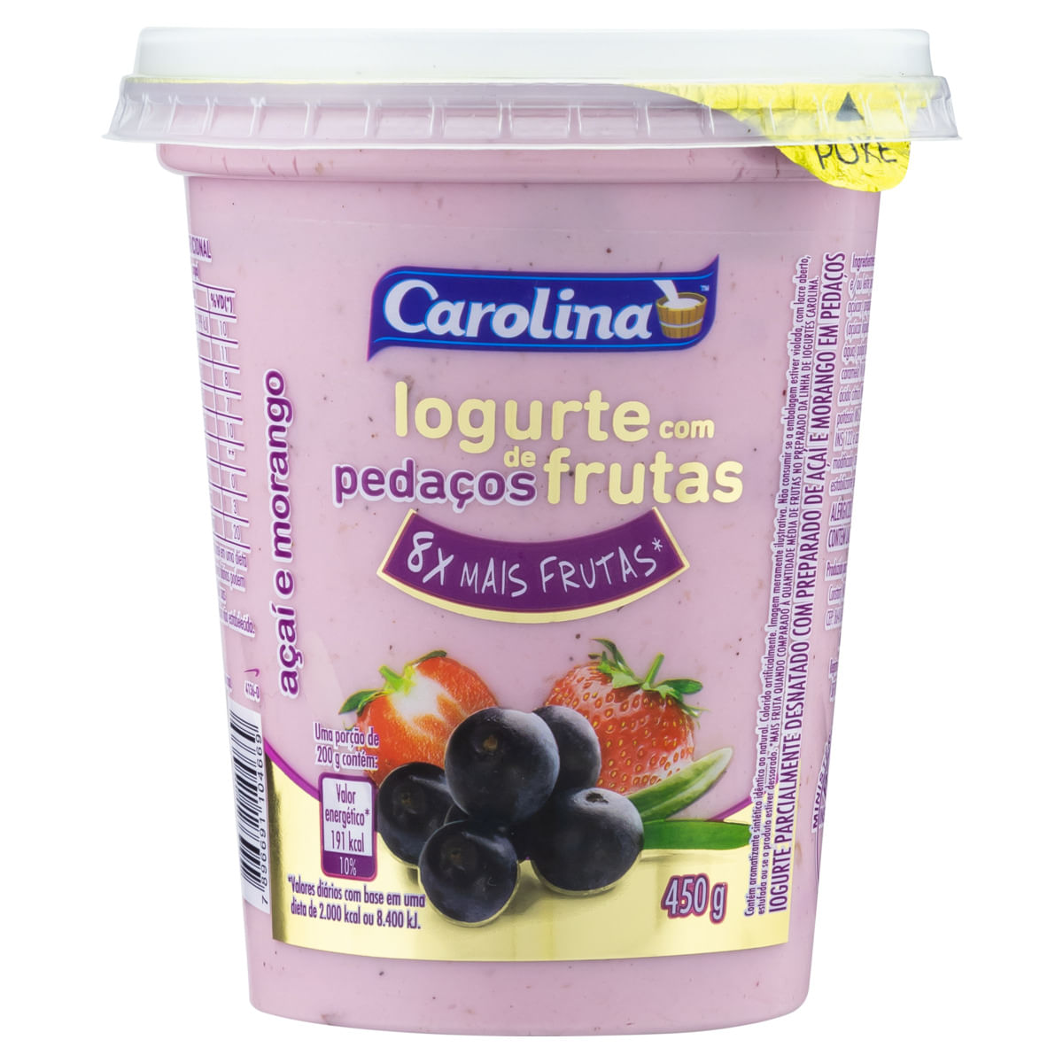 Iogurte Polpa Frutas Açaí e Morango Carolina 450g