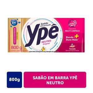 Sabão em Barra Glicerinado Neutro Original Ypê Pacote 800g com 5 Unidades
