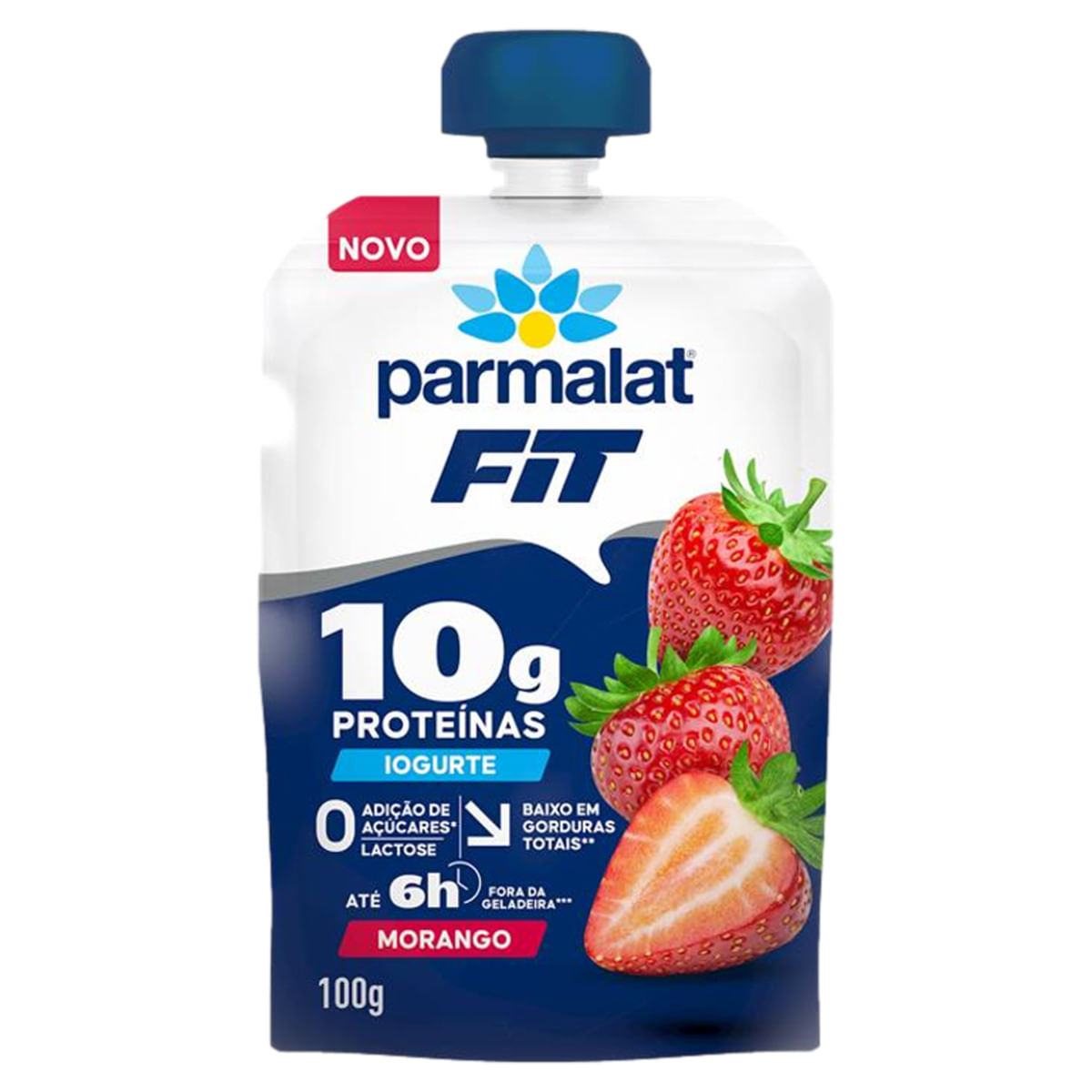 Iogurte Parcialmente Desnatado Parmalat Fit Zero Lactose sem Açúcar 10gProteínas Morango Squeeze 100g