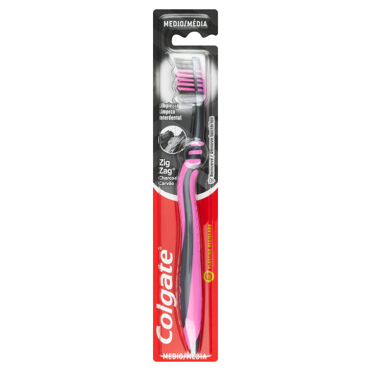 Escova Dental Colgate Zig Zag Cabeça Normal Média Infusão de Carvão ...